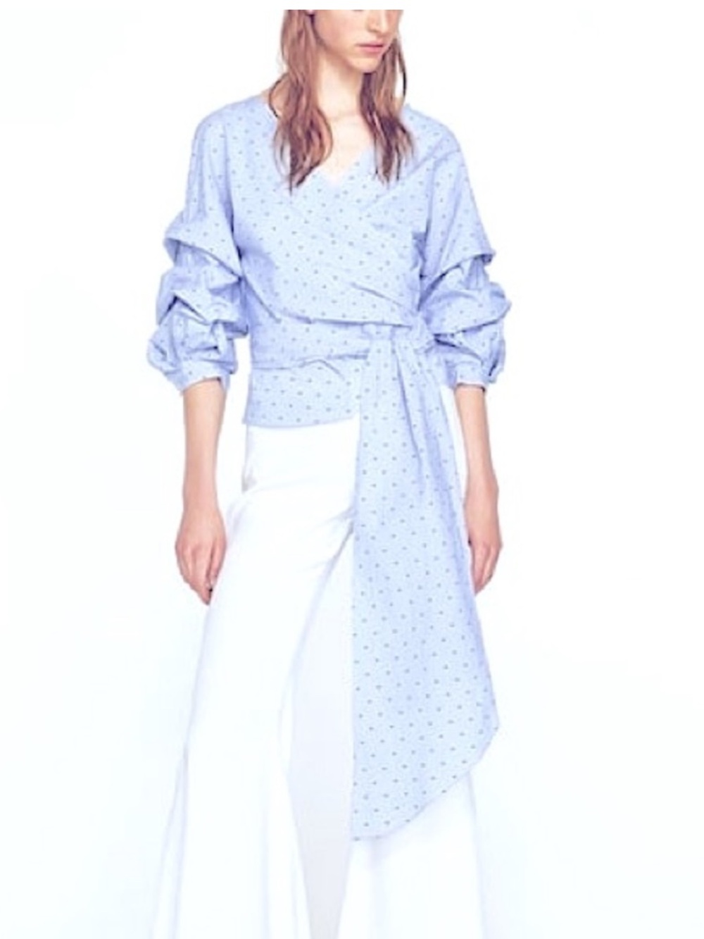 Zara Striped Blue Wrap Blouse‎ XS